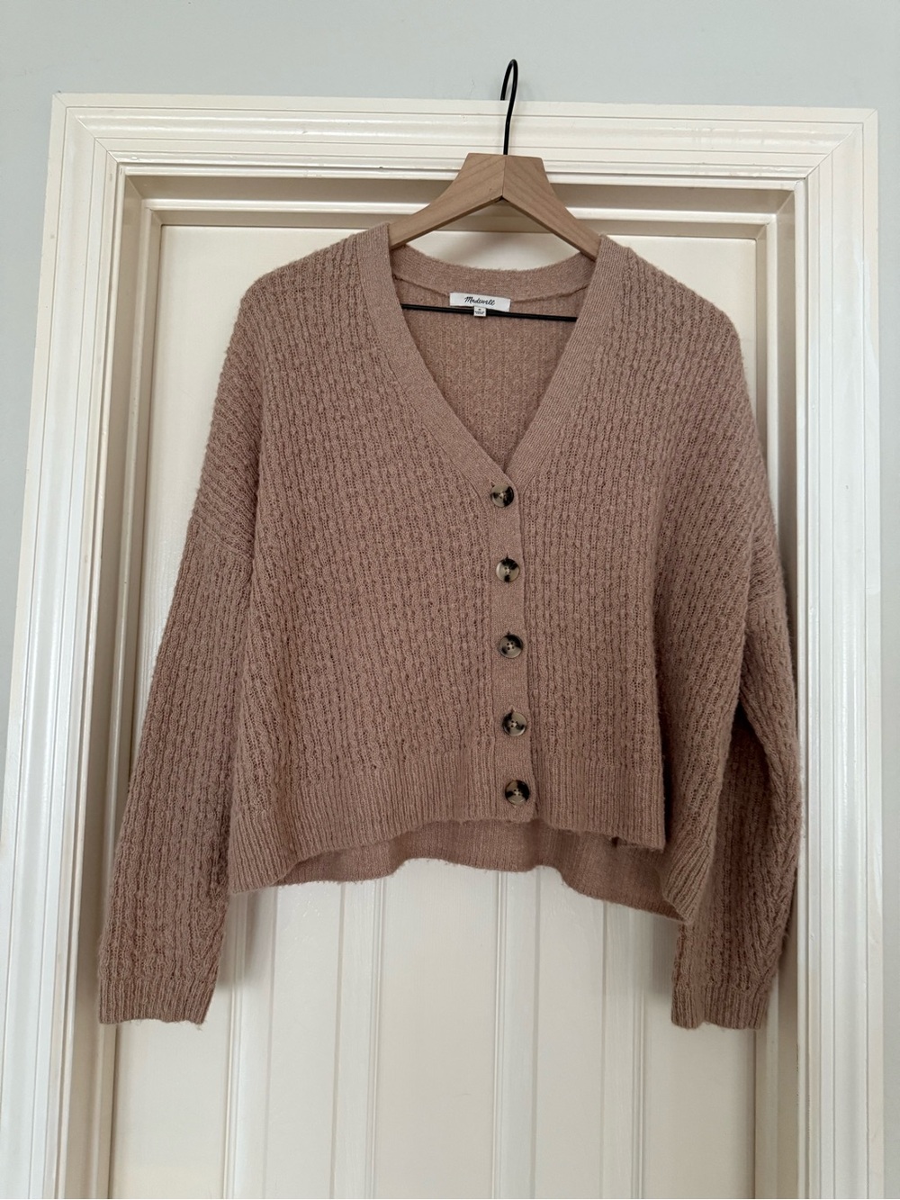 Madewell Soft Knit V-Neck Button Cardigan - Taupe